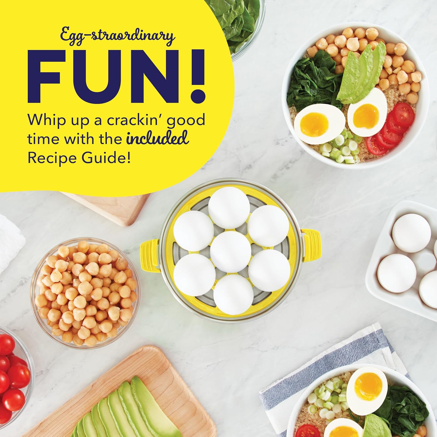 PEEPS & Dash Rapid Egg Cooker - Boil, Poach & Steam Up to 7 Eggs - Dishwasher Safe, BPA Free - Yellow
