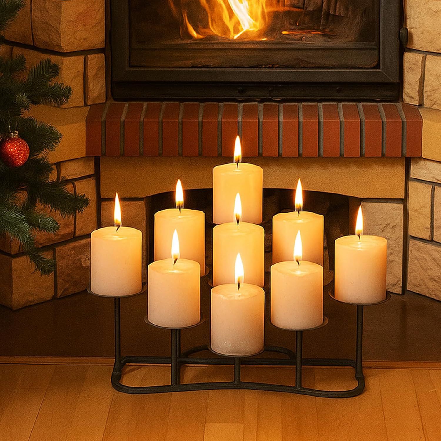 Smtyle Fireplace Candelabra - Modern Black Matte Multi-Tier Candle Holder | Geometric Design for Pillar Candles