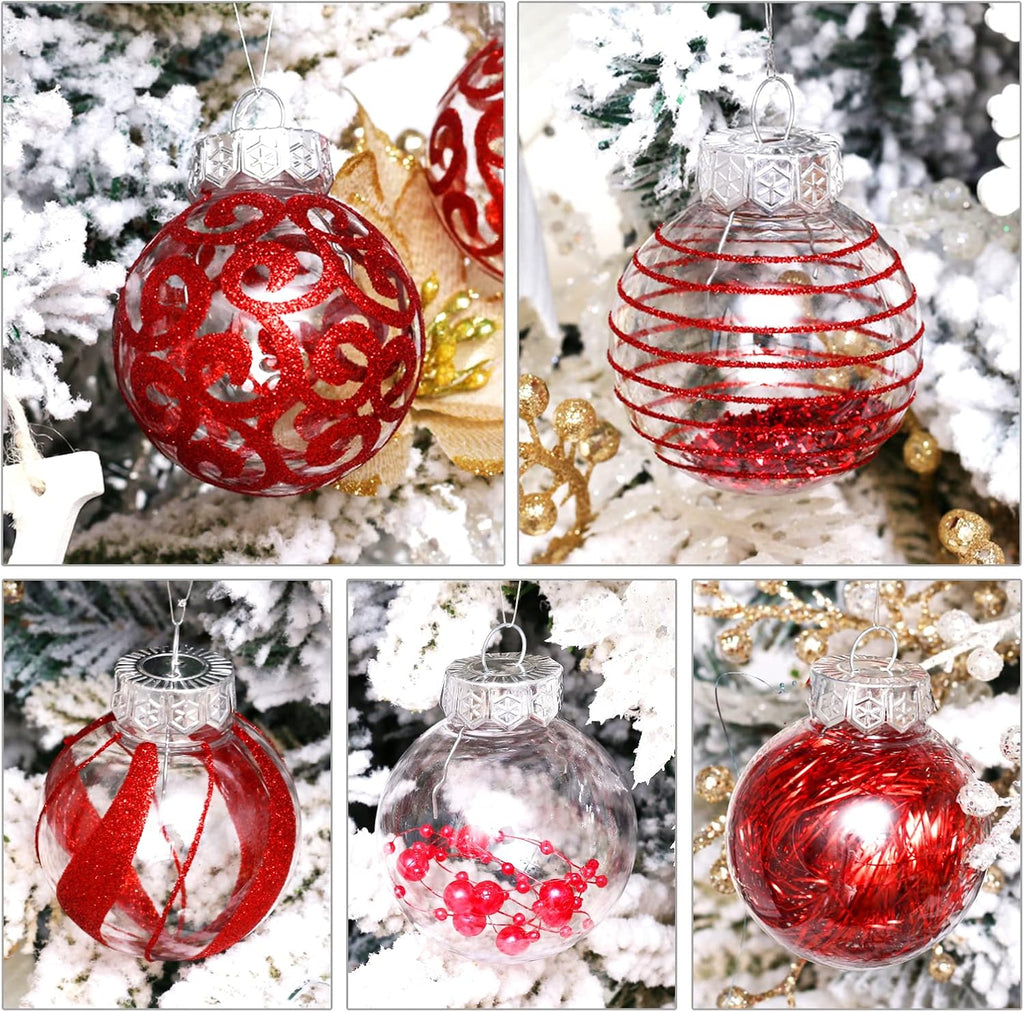 Skiennix 30-Piece Christmas Ornaments Set - Shatterproof Red & Clear Baubles for Holiday Decor