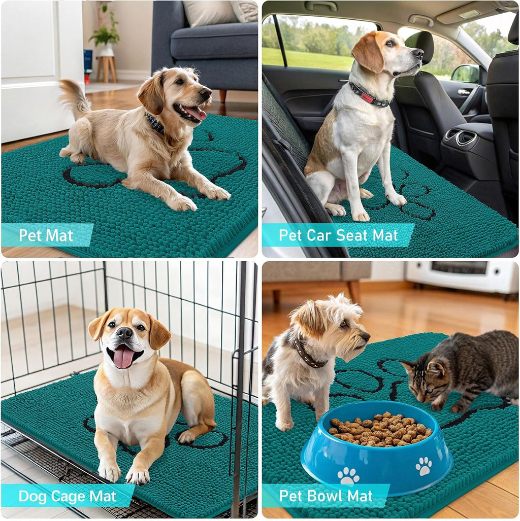 OLANLY Dog Door Mat - Absorbent Non-Slip Mud Mat for Muddy Paws | 48x30, Lake Blue, Quick Dry Chenille