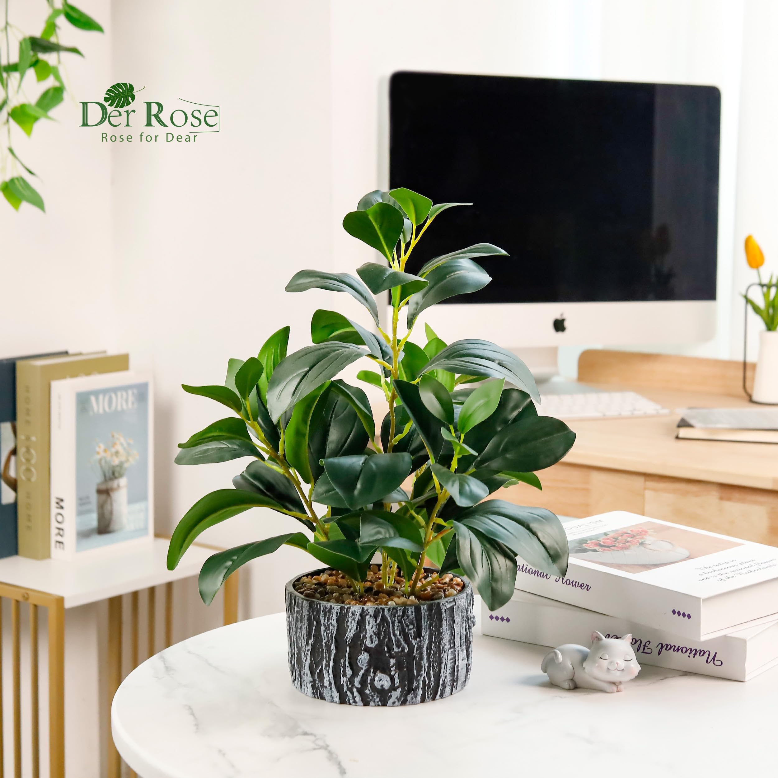 Der Rose Fake Plants Artificial Plants Indoor with Black and White Striped Pots for Room Home Bathroom Bedroom Kitchen Decor
