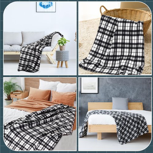 Buryeah 15 Pcs Winter Buffalo Plaid Throw Blankets Bulk 60 x 50 Inch Tartan Plaid Checkered Warm Throw Blankets Decor for Christmas Winter Couch Sofa Chair Bed Office Home(Style F,Black and White)