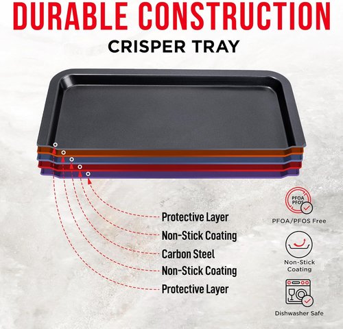 Bakken Swiss Air Fryer Tray - 2-in-1 Nonstick Crisper Basket | Dishwasher Safe, Extra-Large (9.5"x13", Gray)