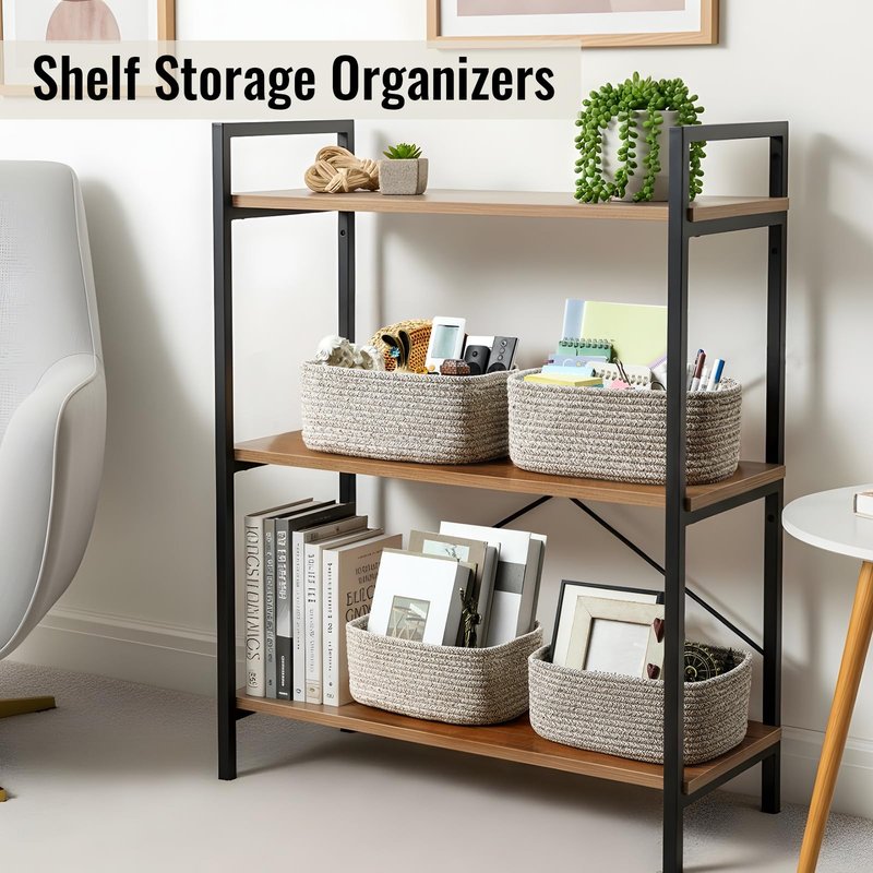 8 Pack Small Storage Baskets for Organizing, Woven Rope Bins for Bathroom, Closet, Shelf Organizer, Cute Cube Decorative Box for Towels, Baby Nursery, Toys, Gift Empty Baskets - 11.5"x7.5"x4.7"-Brown