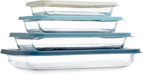 Cook With Color 8-Piece Deep Glass Baking Dish Set - Versatile Casserole & Food Storage Containers | Freezer-to-Oven, Microwave & Dishwasher Safe, Blue