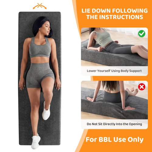BYBYME Memory Foam BBL Bed for Sleeping Brazilian Butt Lift Recovery Pillow After Surgery with Removable Cover (Grey, 71x22x8 Inch)