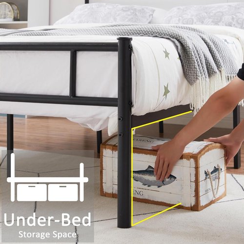 VECELO Metal Platform Full Size Bed Frame with Headboard and Footboard, 12'' Under-Bed Storage & Strong Slats Support, No Box Spring Needed, Black