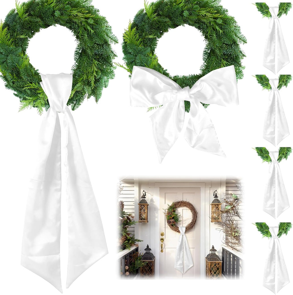 Skiennix 6Pcs White Wreath Sash - Blank Monogram Door Hanger for Christmas & Halloween | 5x55in