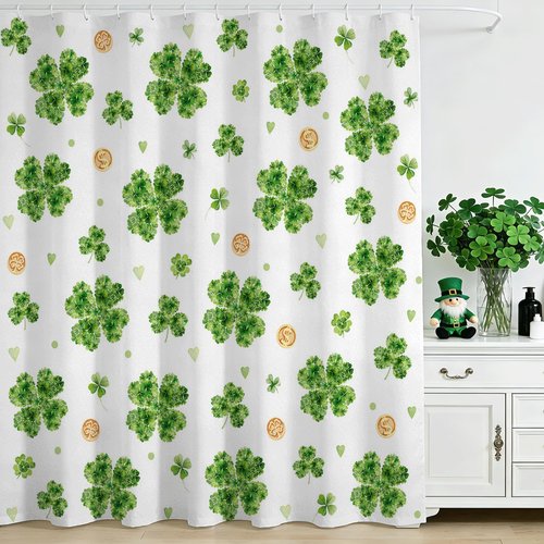 St Patricks Day Shower Curtain Green Lucky Clovers Shamrock Leaf Shower Curtain Waterproof Bath Curtain for St Patrick'S Day Shamrock Decor 72 X 72 Inch (72"W x 72"L (Pack of 1), Pattern 1)