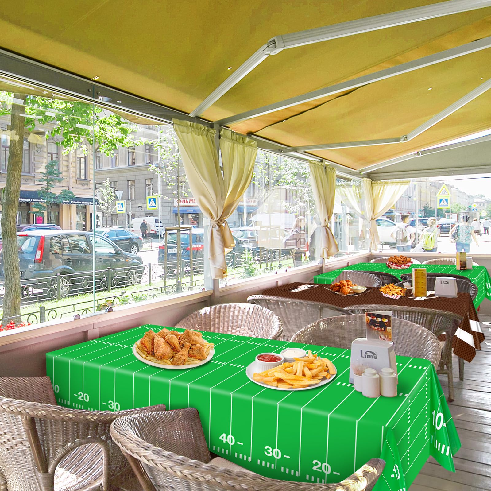 Esjay Football Party Decorations Supplies, Football Tablecloth Table Covers Disposable Plastic, Football Field Themed Birthday Decorations, 3 Pack (54x72inch), Green Green Brown
