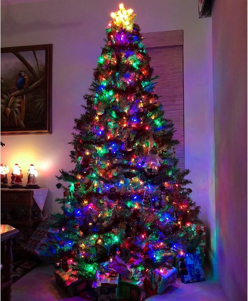 Juegoal 6-Foot Artificial Christmas Tree - 300 LED Warm White & Color Changing Lights | Sturdy Metal Legs, 850 Tips