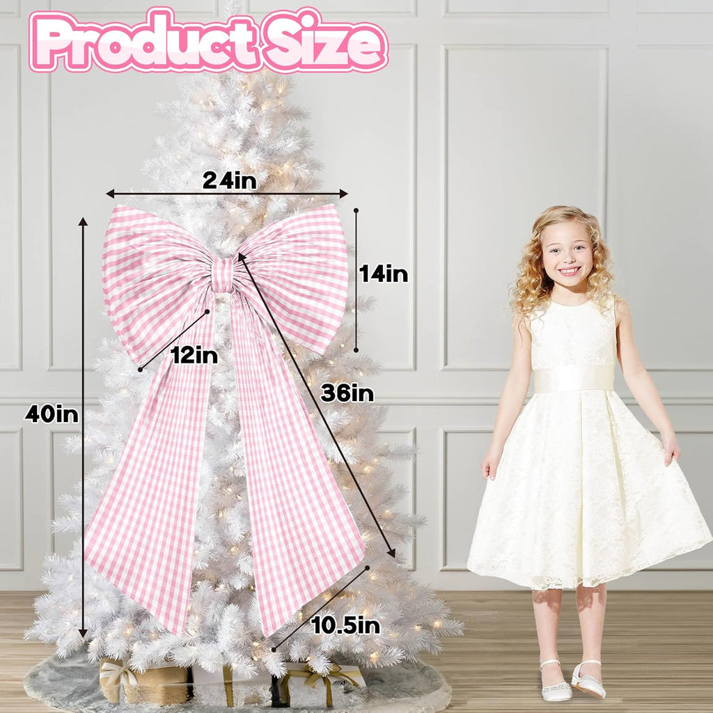 Skiennix Giant Pink Bow Decor - Checkered Coquette Bow for Birthday Parties | Textured Cotton, Large Size
