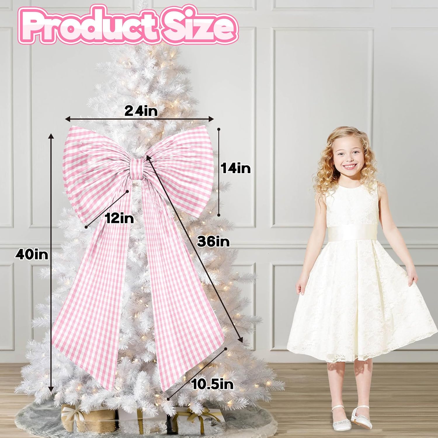 Skiennix Giant Pink Bow Decor - Checkered Coquette Bow for Birthday Parties | Textured Cotton, Large Size