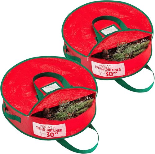 Handy Laundry Christmas Wreath Storage Bag - 2-Pack Durable Tarp Material with Zipper & Sturdy Handle | 30" Dust & Pest Protection for Holiday Decor
