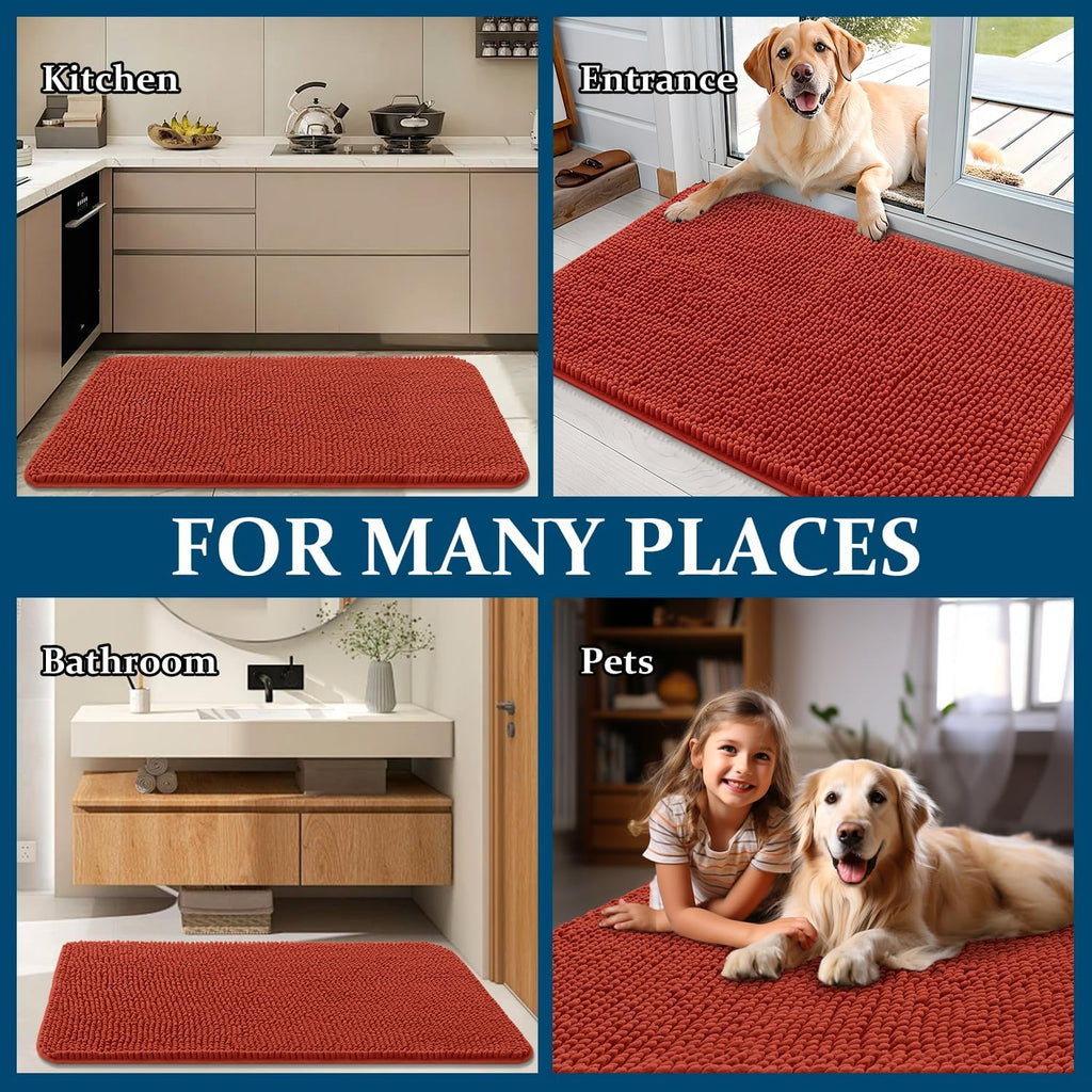 OLANLY Dog Door Mat - Absorbent Non-Slip Washable Doormat for Muddy Paws | 54x32 Maple Red