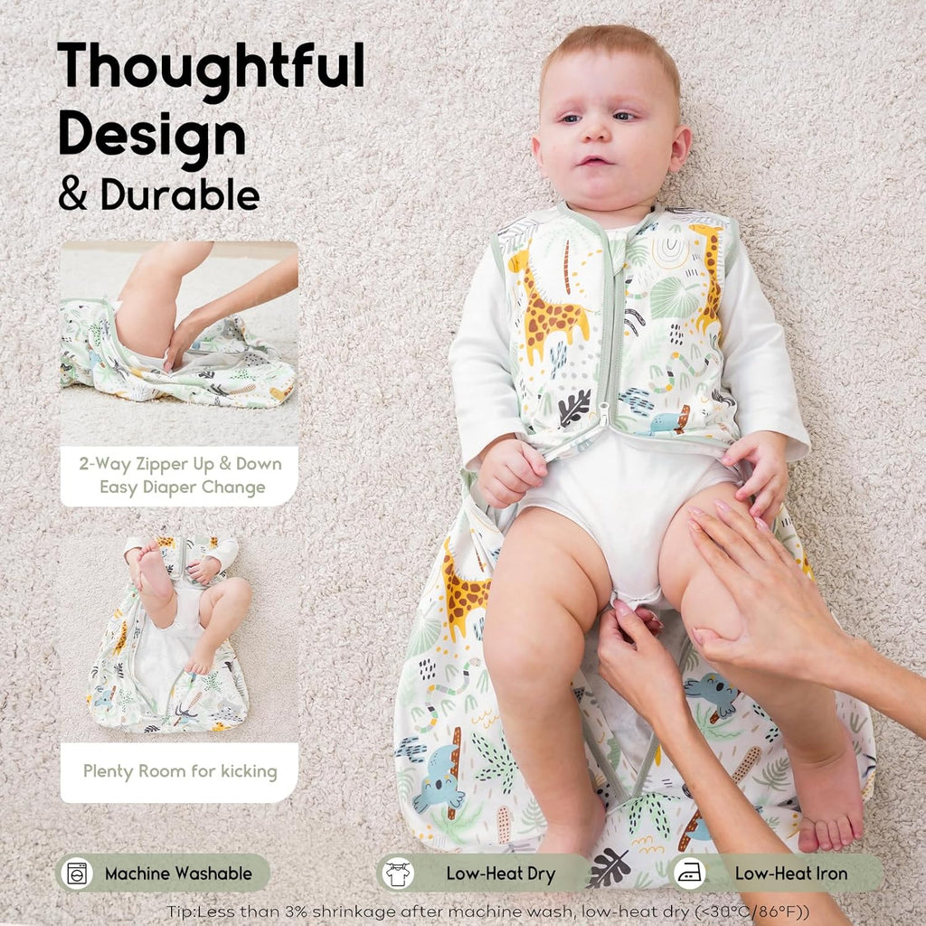 Yoofoss Baby Sleep Sack - 100% Cotton Wearable Blanket for Infants 6-12 Months | Lightweight 2-Way Zipper, Giraffe