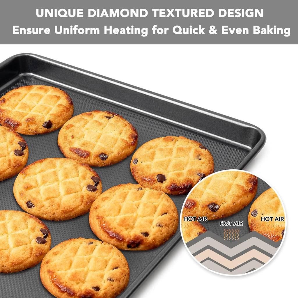 Tiawudi Baking Sheet Pan Set - Heavy Duty Nonstick Cookie Sheets | 0.8mm Carbon Steel, Set of 3