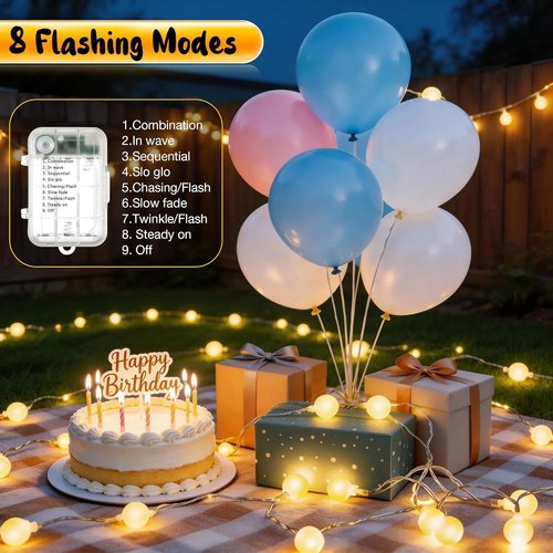 Enhon 50 LED Battery Operated String Lights - 23 Ft Globe Fairy Lights with 8 Modes & Timer for Indoor/Outdoor Decor