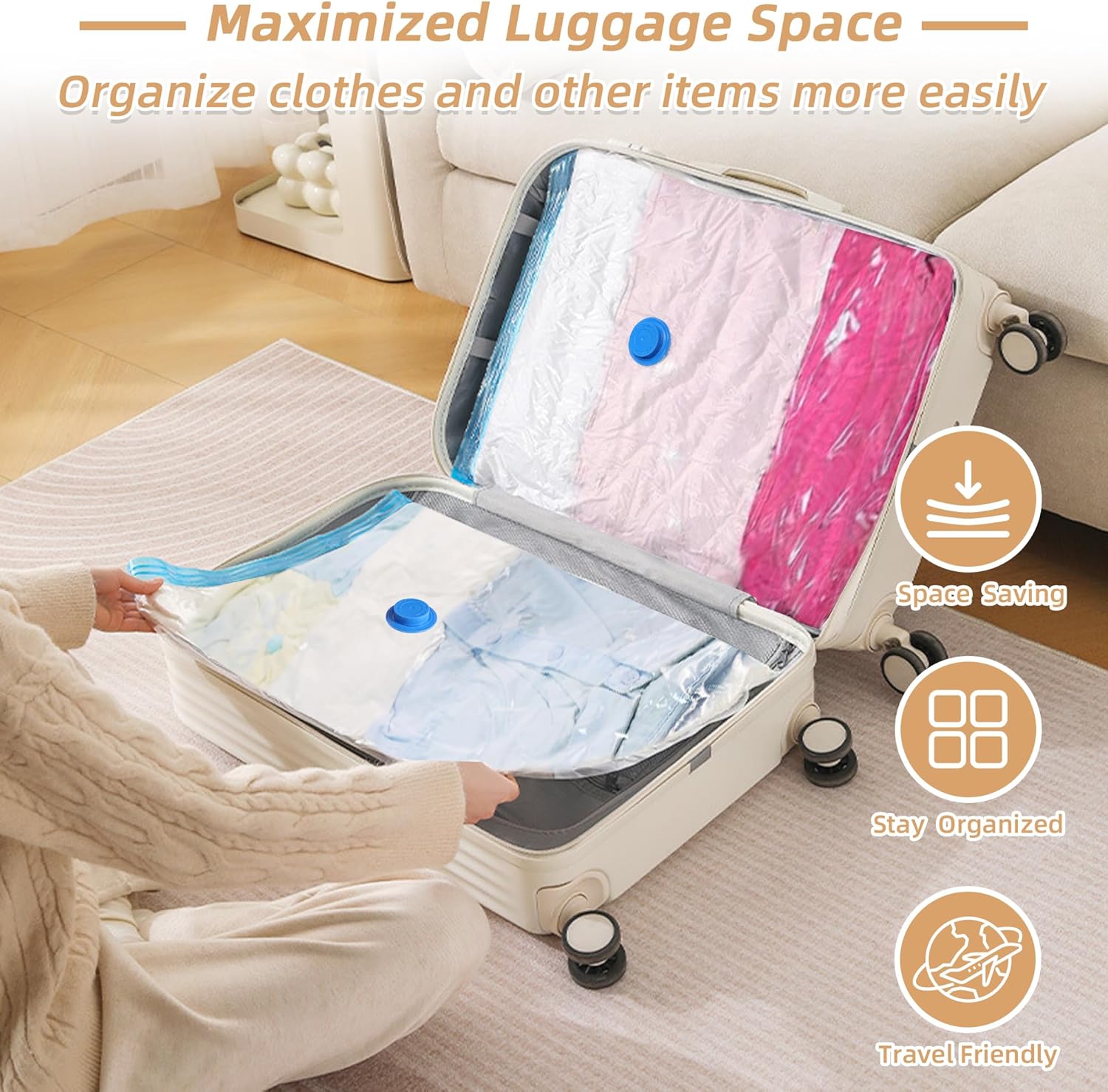 Skiennix Travel Vacuum Bags - 6 Pack Compression Storage Bags with Rechargeable Pump for Clothes