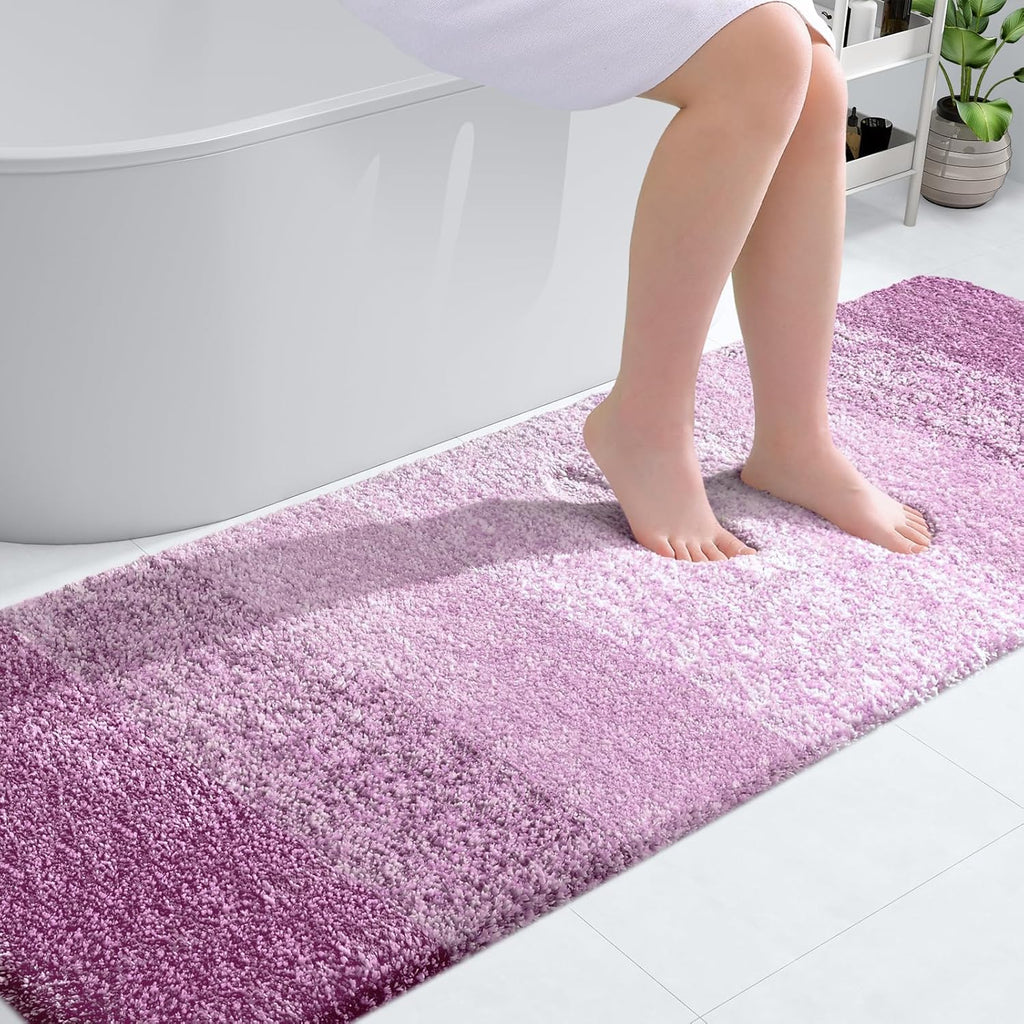 OLANLY Bathroom Runner Rug Mat - Extra Soft Microfiber with Rubber Backing | Quick Dry, 70x24, Pinkish-Purple