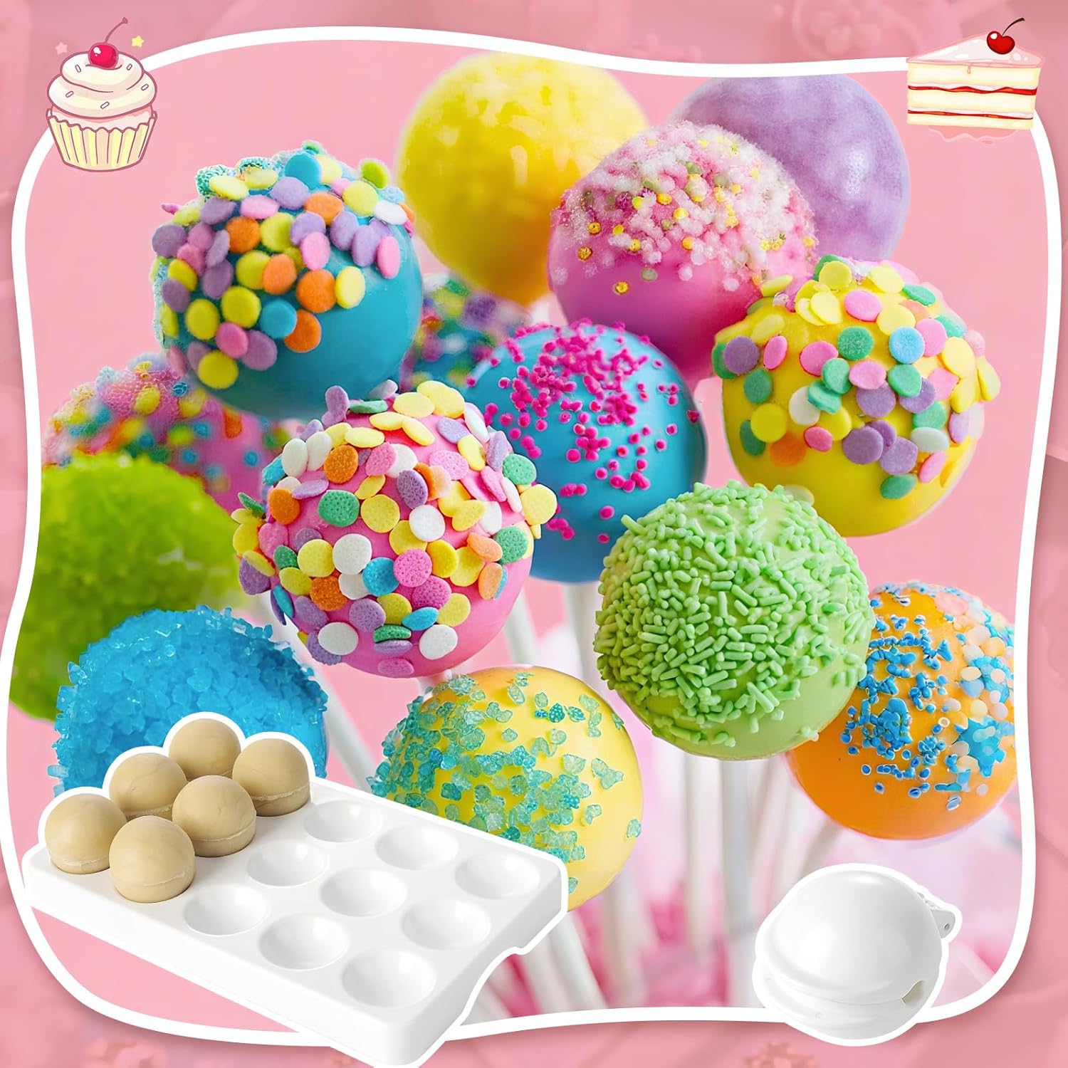 MITCHENIFY Cake Pop Mold Set - Round Sphere Press with Tray & Cutter for Home Baking | Perfect for Parties & Weddings