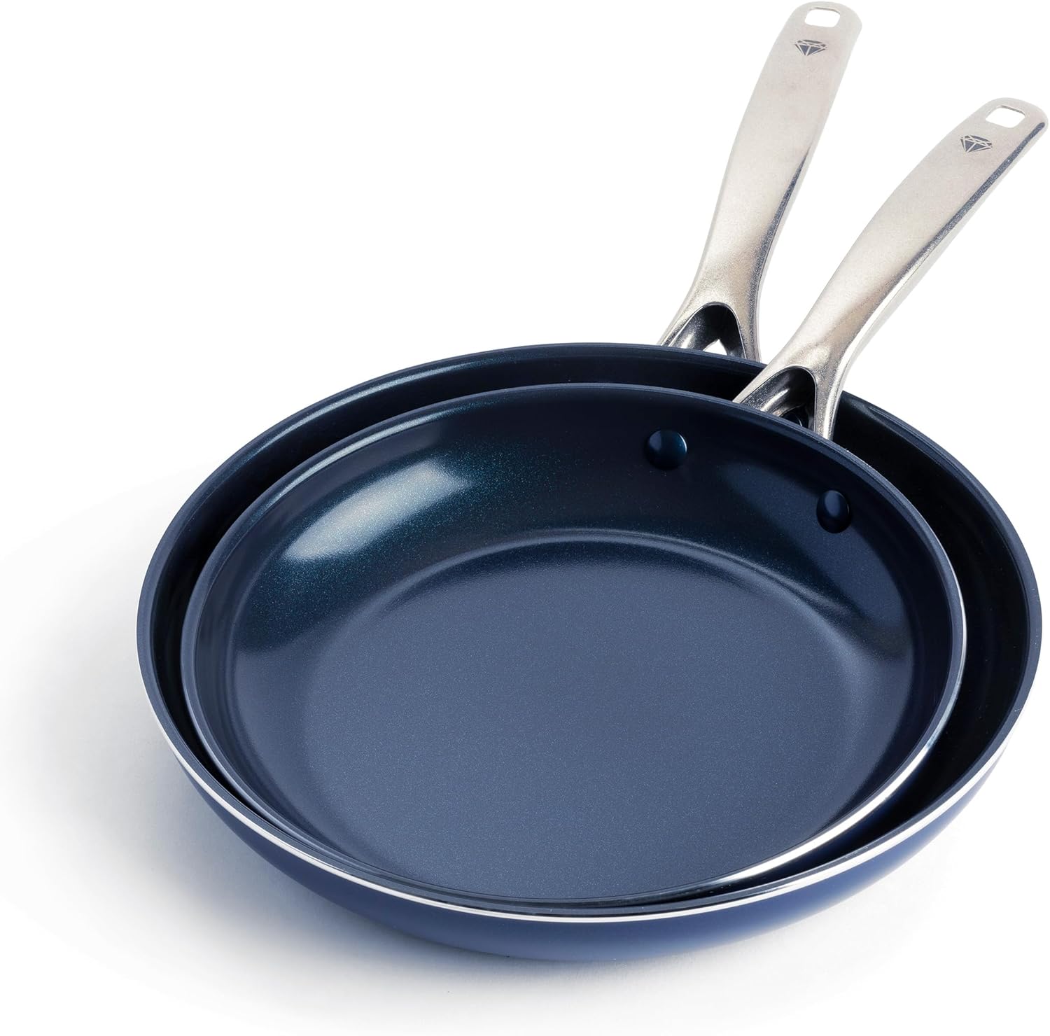Blue Diamond Frying Pan Skillet Set - 9.5” & 11" Nonstick Ceramic, PFAS-Free, Durable & Dishwasher Safe, Blue