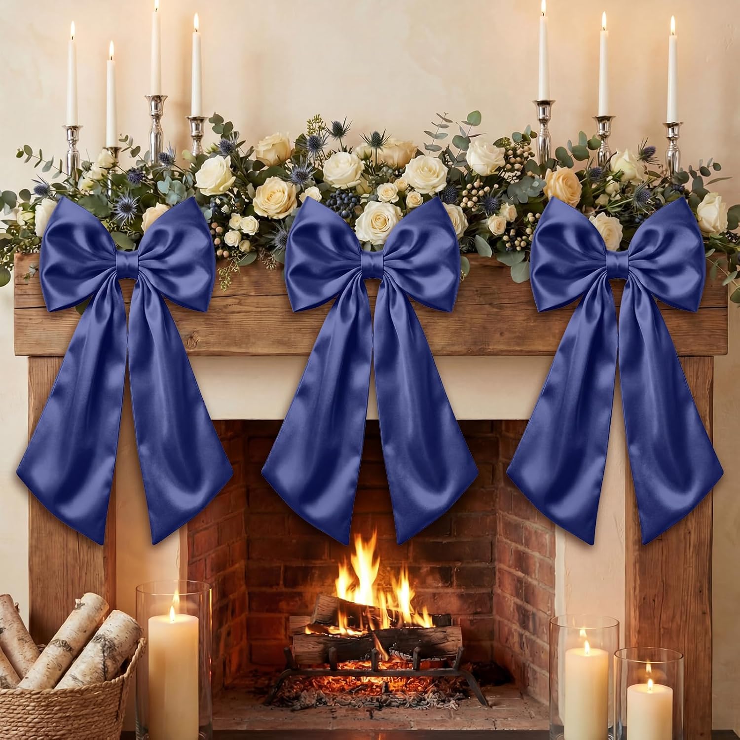 Suncalla 2 FT Large Satin Navy Blue Bow Decorations - 3 Pcs for Weddings, Parties & Home Decor