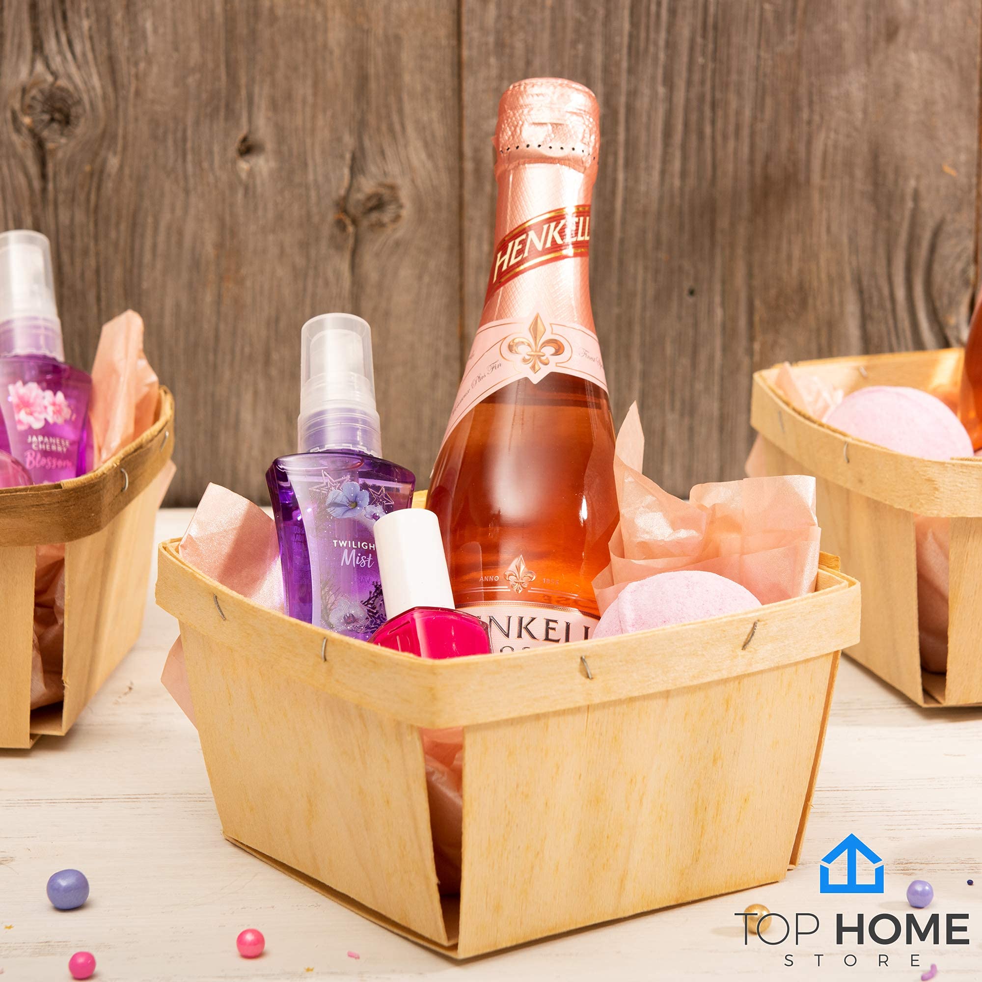 Top Home Store One Quart Wooden Gift Baskets (25 Pack); for Picking Fruit or Arts, Crafts and Decor; 5.75” Square Vented Wood Boxes