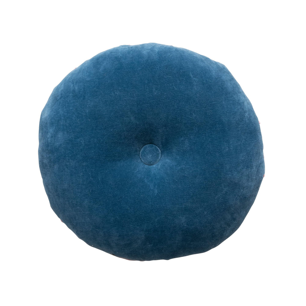 18 Inches Round Cotton Pillow with Tufted Scallop Pattern, Navy Blue and Pink