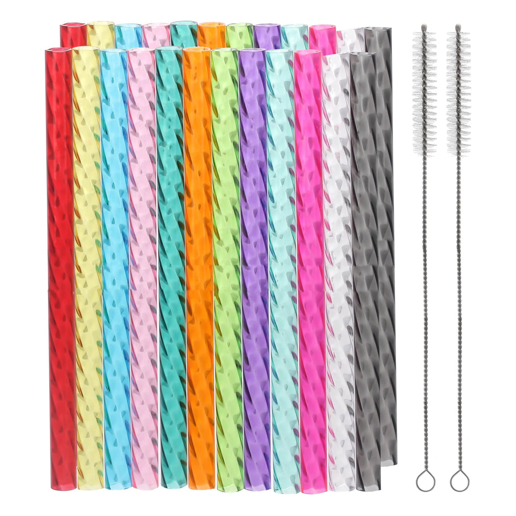 Dakoufish 24Pcs Replacement Plastic Swirl Straws for 12oz 14oz Mason Jar Tumblers,8 Inch Reusable Crystal Straws With 2 Cleaning Brush (8inch,mix12color)
