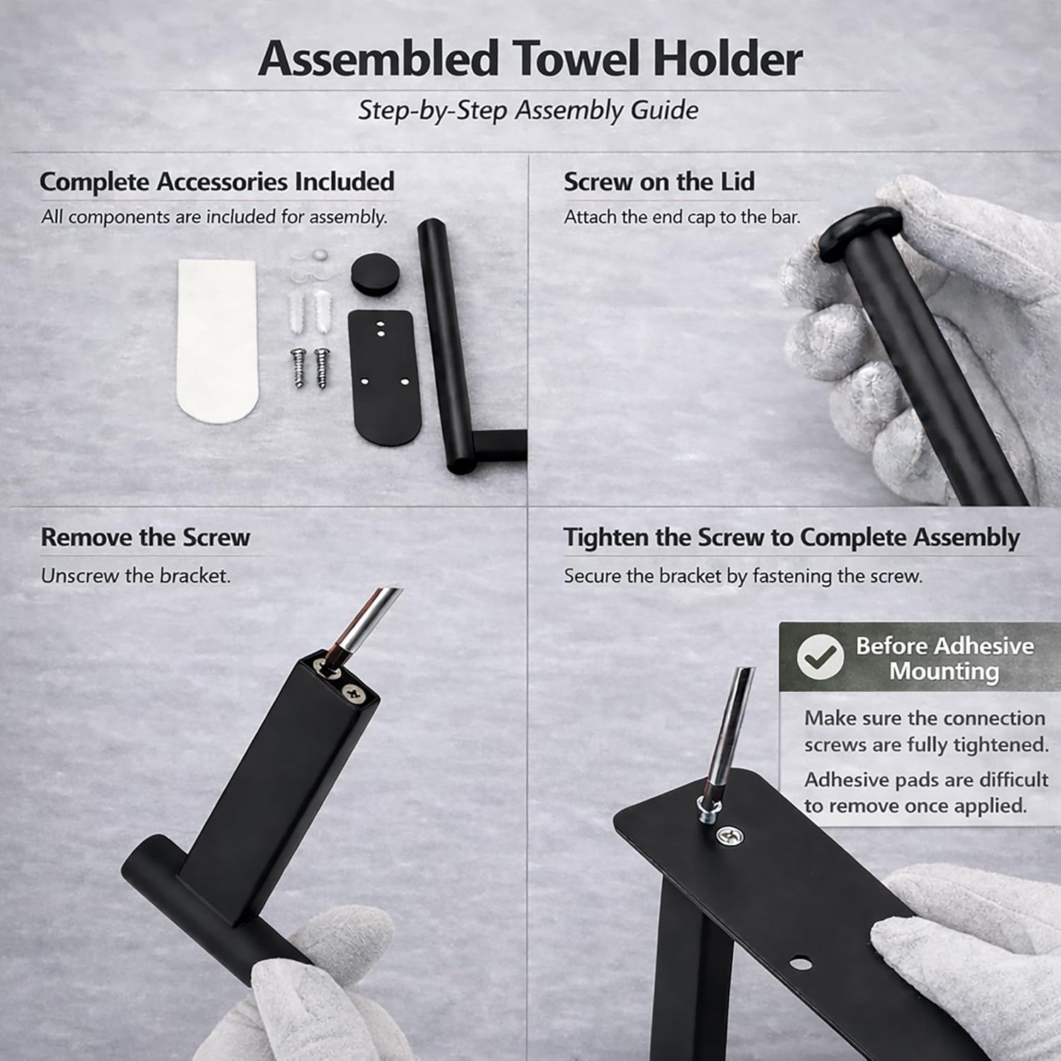 Skiennix Paper Towel Holder - Self-Adhesive or Screw Mount | Durable Black SUS304 Stainless Steel for Kitchen & Bathroom