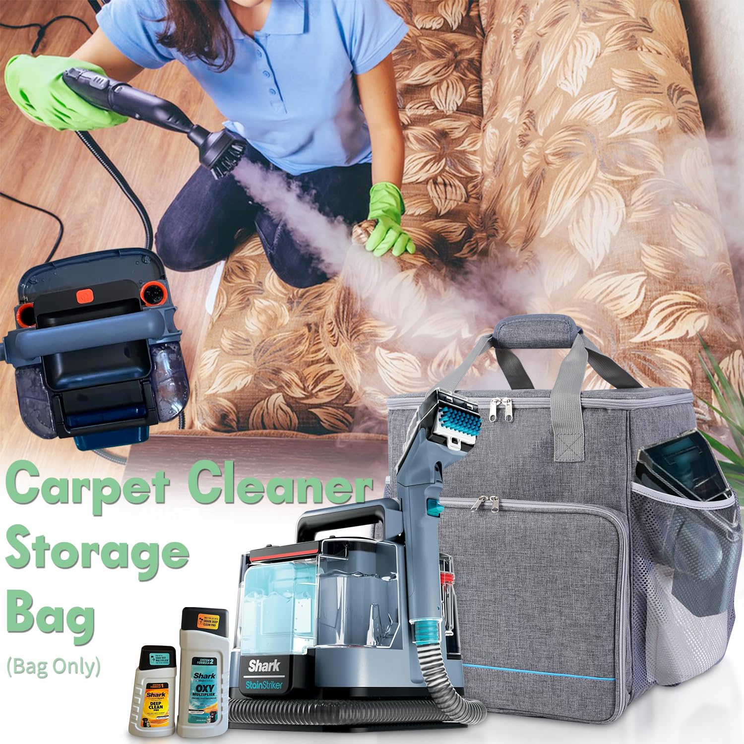 TUSIASC Portable Carrying Bag Compatible with Shark StainStriker Carpet and Upholstery Cleaner Machine PX201/PX202BRN/PX253BRN/PX251/PX221BRN,Storage Bag for Cleaner Machine with Pockets(Case Only)
