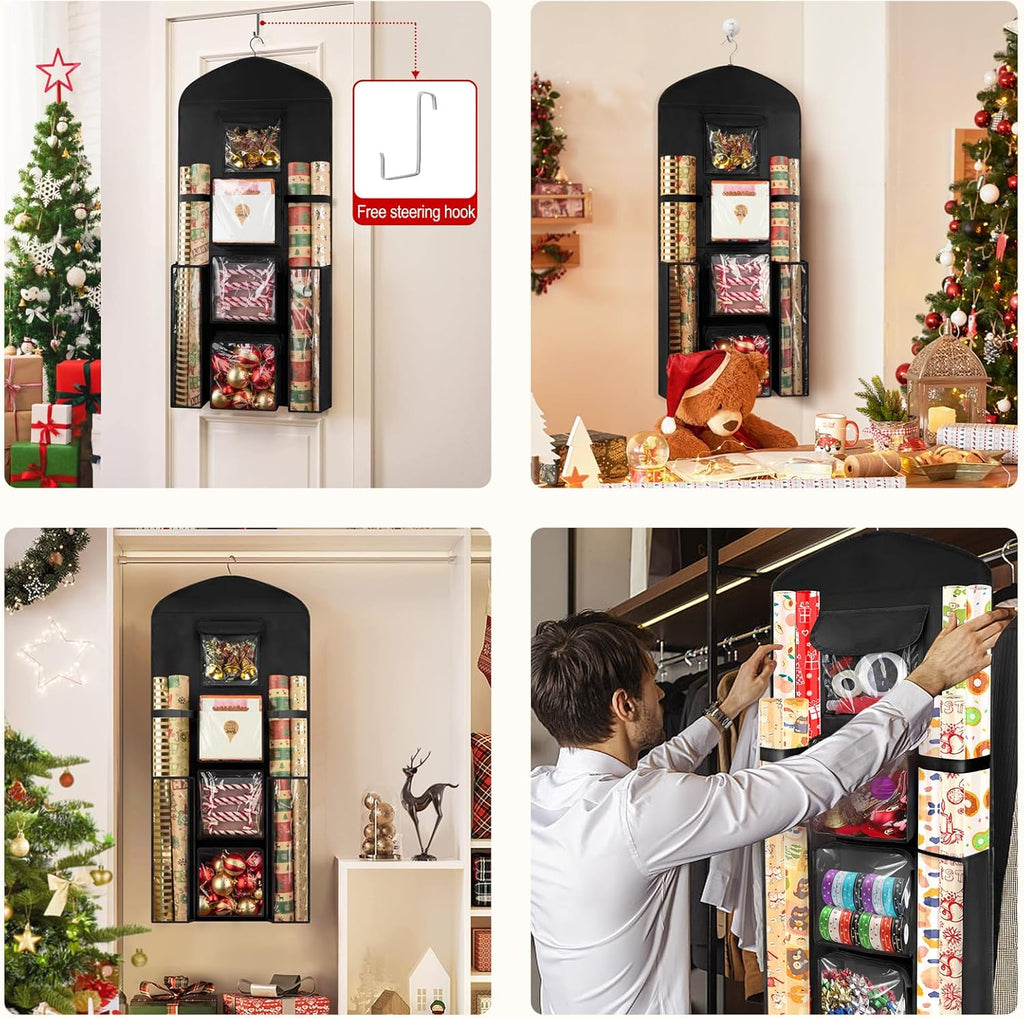 Woodoulogy Gift Wrapping Paper Storage - 40"X17" Double-Sided Black Organizer for Closet & Cabinet