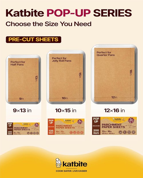 Katbite Parchment Paper Sheets - 200 PCS Precut Unbleached Baking Paper, 12x16 Inches, Heavy Duty & Non-Stick