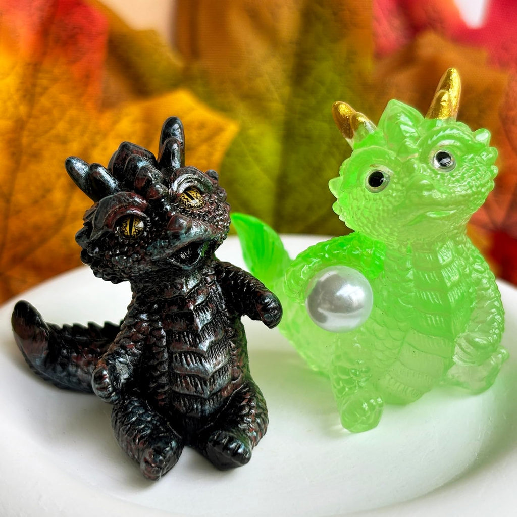 Skiennix Cute Mini Baby Dragon Figurines Set - Resin Cake Toppers & Fairy Garden Decor | Perfect Party Favors