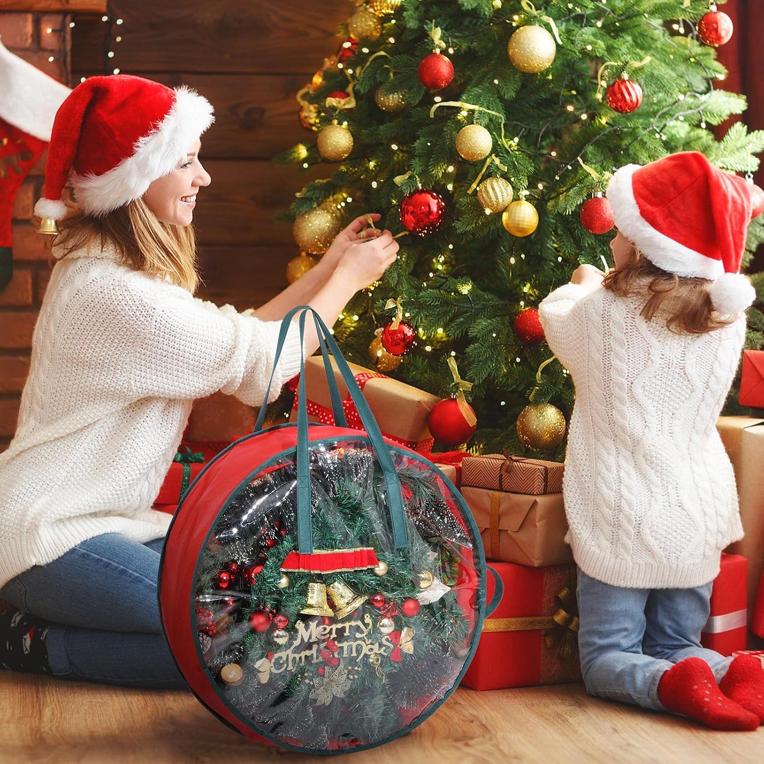 Shappy Wreath Storage Bag - 4 Pcs Red Clear Box with Window & Handle for Holiday Decor | 24 Inch