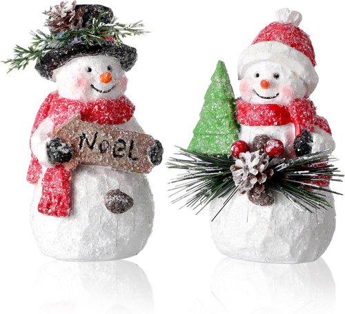 FairySandy Snowman Figurines - Handmade Christmas Decorations | Cute Winter Indoor Decor (2 Pcs)