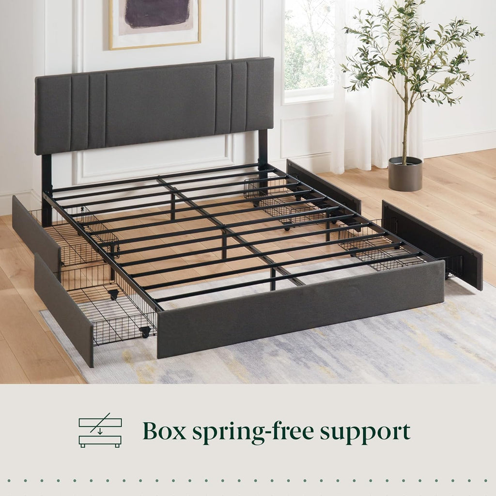 Zinus Billie Platform Bed Frame - Upholstered Design with Adjustable Headboard & 4 Storage Drawers | Queen Size