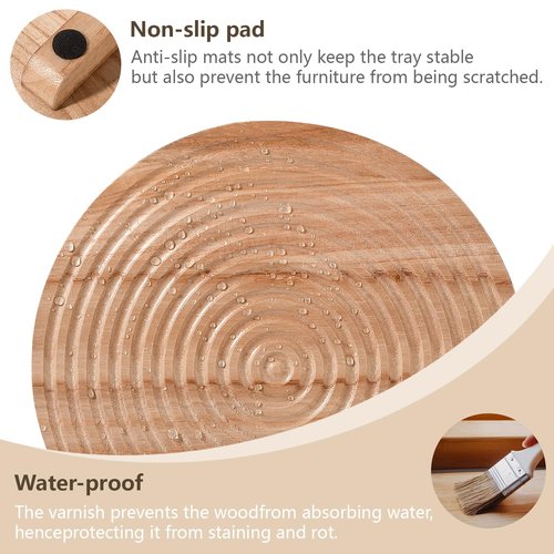 Round Decorative Tray Farmhouse Bathroom Decor Wood Riser Kitchen Countertop Organizer for Perfume, Candle, Plant, 9 inch Burlywood