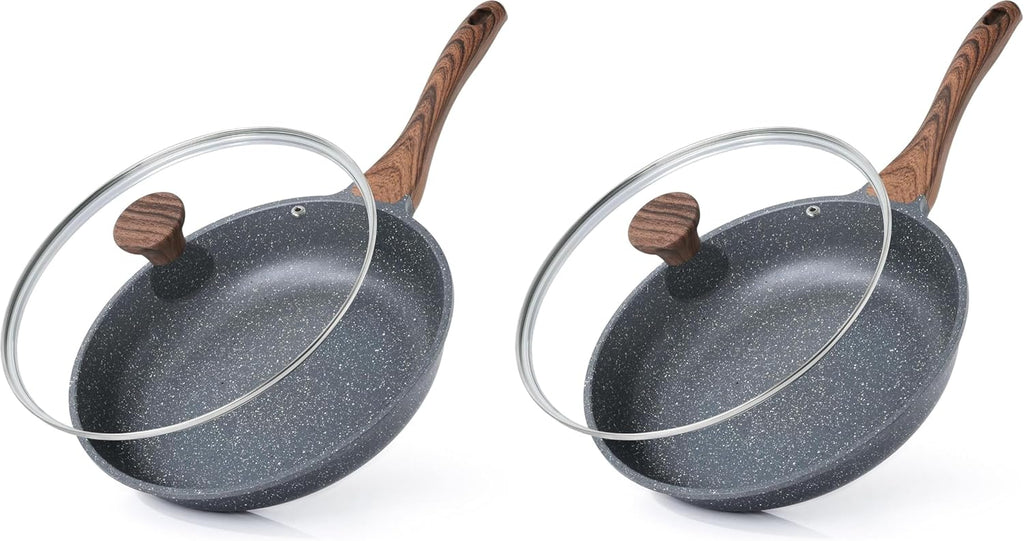 SENSARTE Nonstick Frying Pan Skillet - Healthy Omelet Pan with Glass Lid, 8-Inch, PFOA Free (2-Pack)