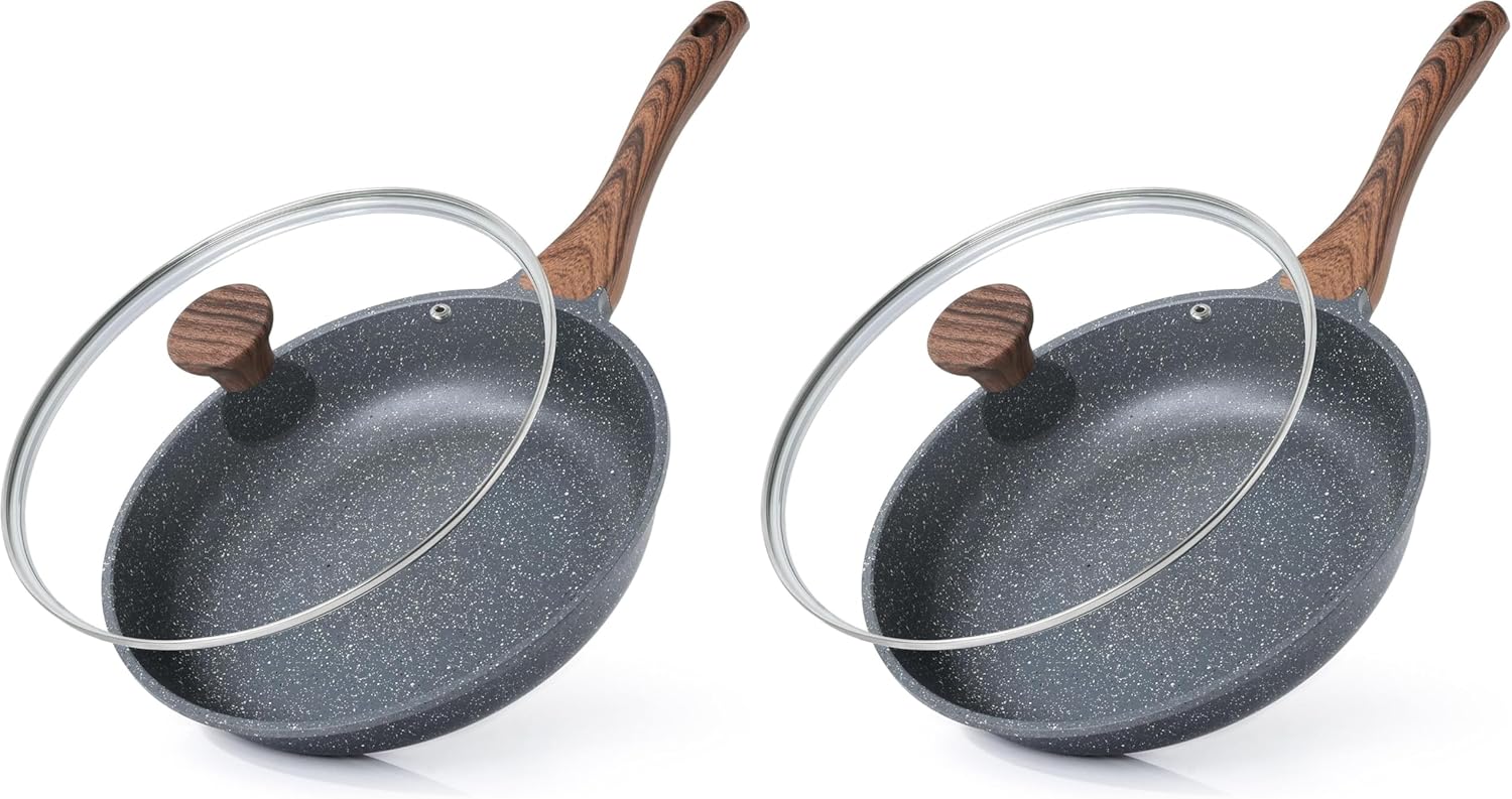 SENSARTE Nonstick Frying Pan Skillet - Healthy Omelet Pan with Glass Lid, 8-Inch, PFOA Free (2-Pack)