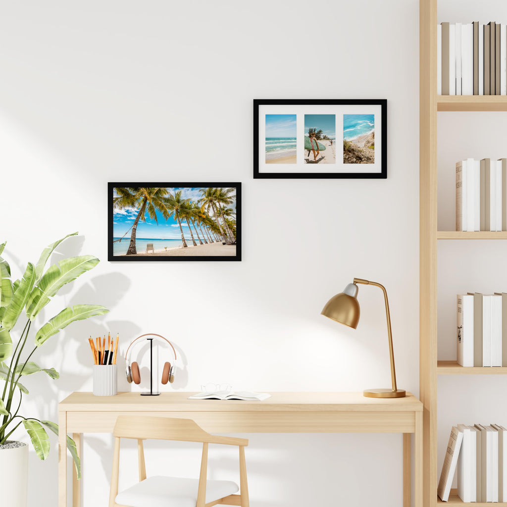 decorUhome 8x14 Picture Frames Collage Wall Decor, Display 3Pcs 4x6 Photos with Mat or 1Pcs 8x14 Unmatted, 3 4x6 Collage Picture Frames for Wall Mounting, Black