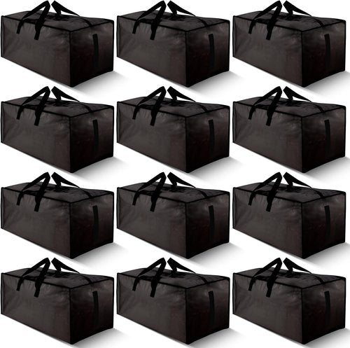 HOMESURE Large Water-Resistant Moving Bags - 12 Pack Heavy-Duty Storage Totes with Zippers & Handles | Black