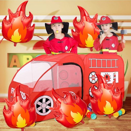 9 Pcs Fire Balloons 28 Inch Flame Balloons Decorations, Red Fire Balloon for Fireman Theme Birthday Party Supplies