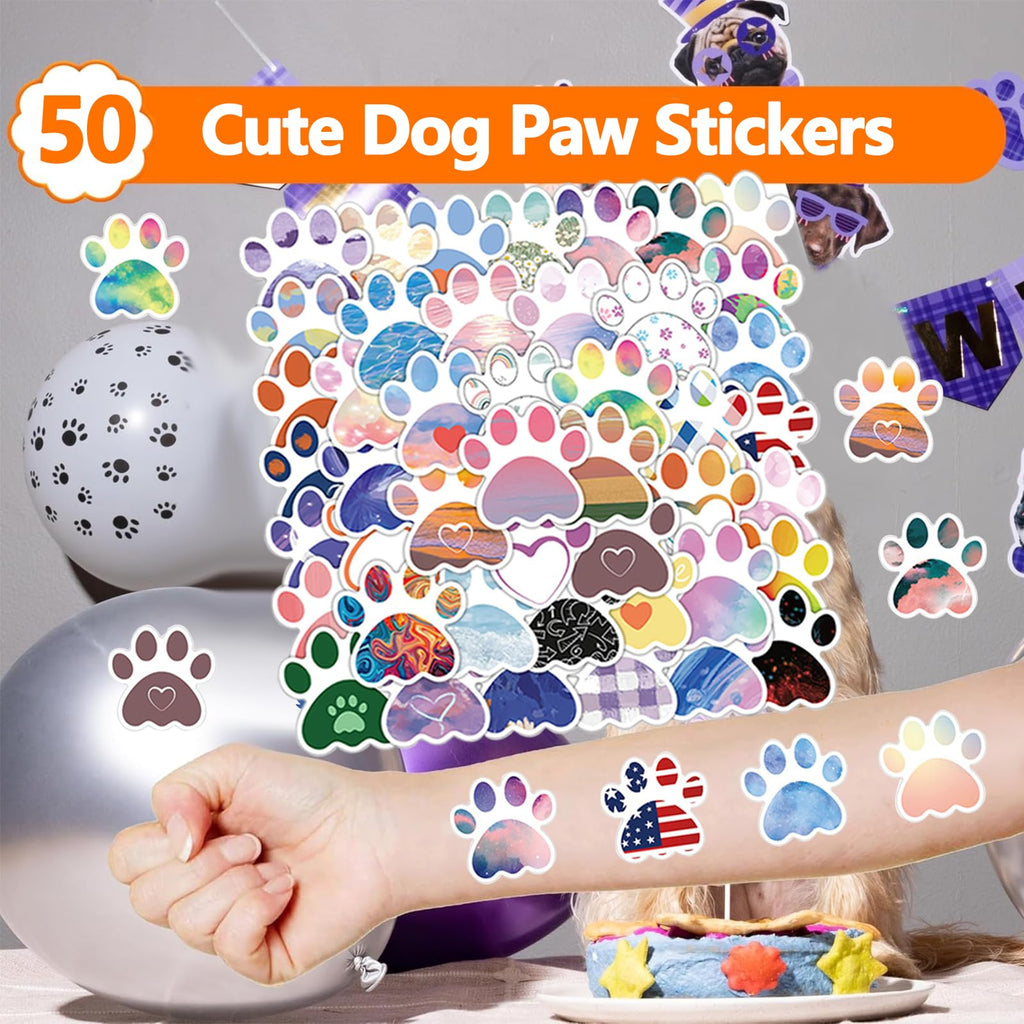 QZYCMHOO 74PCS Dog Paw Favor 50PCS Dog Paw Party Stickers&24PCS Slap Bracelets Paw Birthday Supplies Team Gift Filler