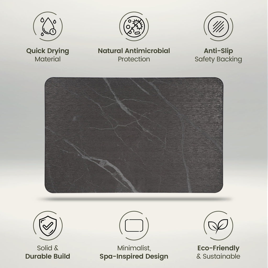 Calivio Quick Dry Shower Stone Bath Mat, Super Absorbent & Non-Slip 24 x 16 Inch Diatomaceous Earth Mat, Durable & Easy to Clean Diatomite Bath Mat for Bathroom Floor/Kitchen (Charcoal)