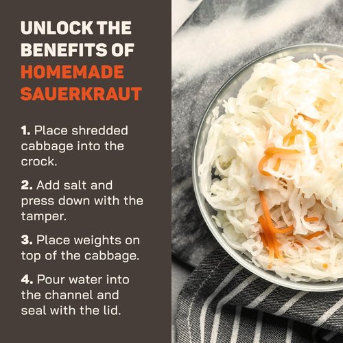 Fermentation Crock 1 Gallon - Sauerkraut Crock with Lid, Weights & Pounder - Ceramic Fermenting Crock Kit for Pickling Cabbage Kimchi Vegetables - 4 Liter Fermentation Jar - Stoneware Pickle Pot