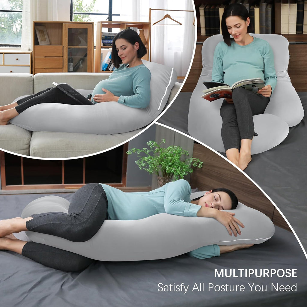 MOON PARK Pregnancy Pillow - U-Shaped Full Body Maternity Support for Back, Belly & Hips - 57 Inch - Light Grey