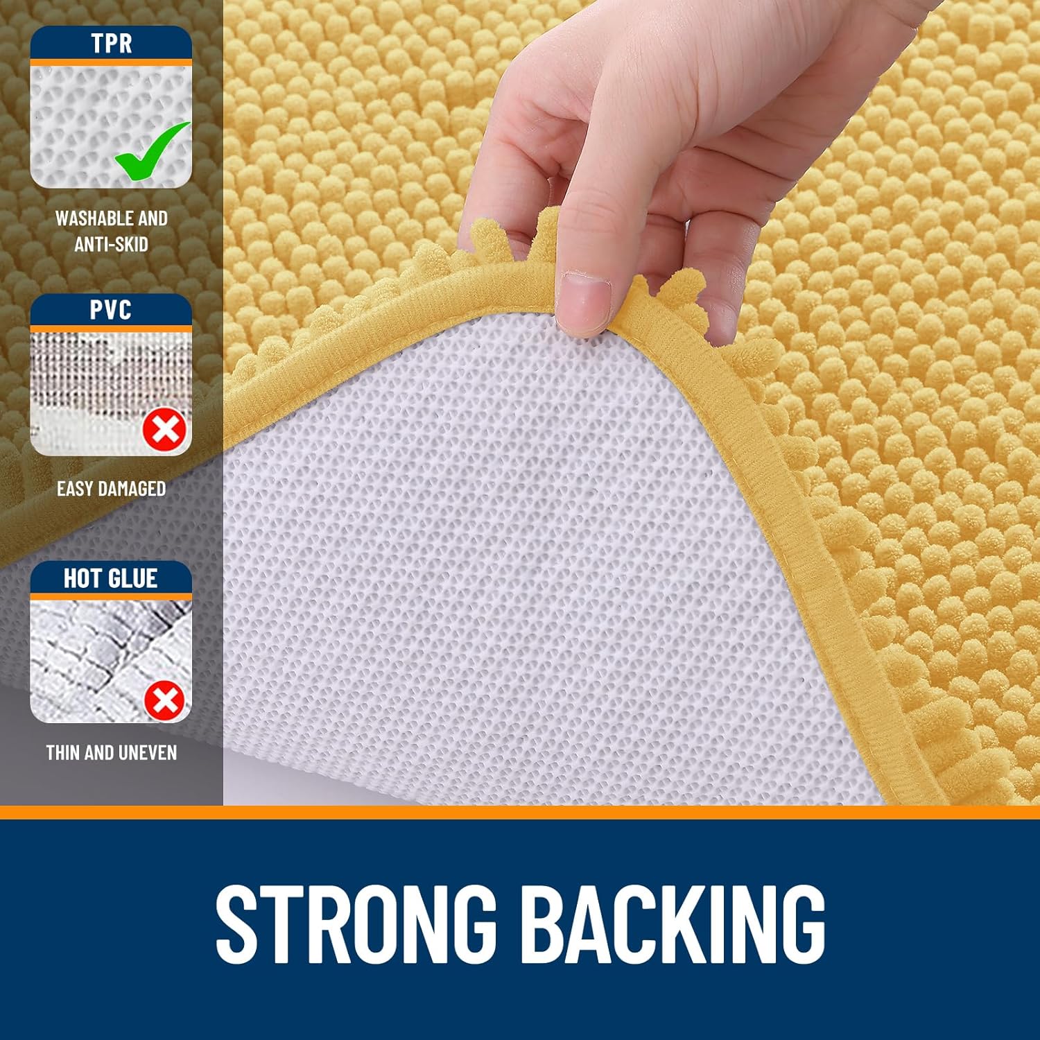 OLANLY Bathroom Runner Rugs - Extra Soft Chenille Bath Mats | Quick Dry, Machine Washable, 47x17, Yellow