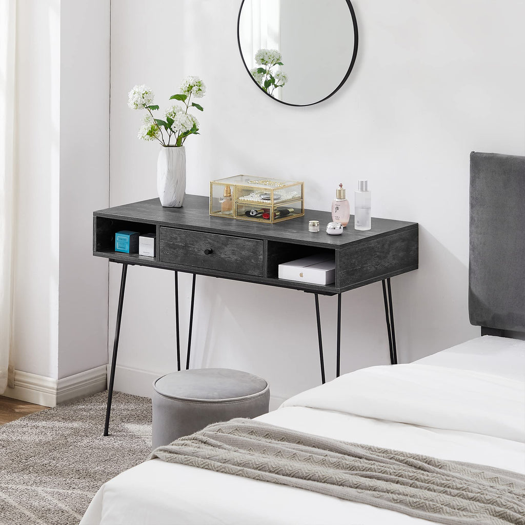 VECELO 39.3" Home Office Work Table with Drawers,Computer Desk with Hairpin Leg for Writing/Study,Charcoal Grey